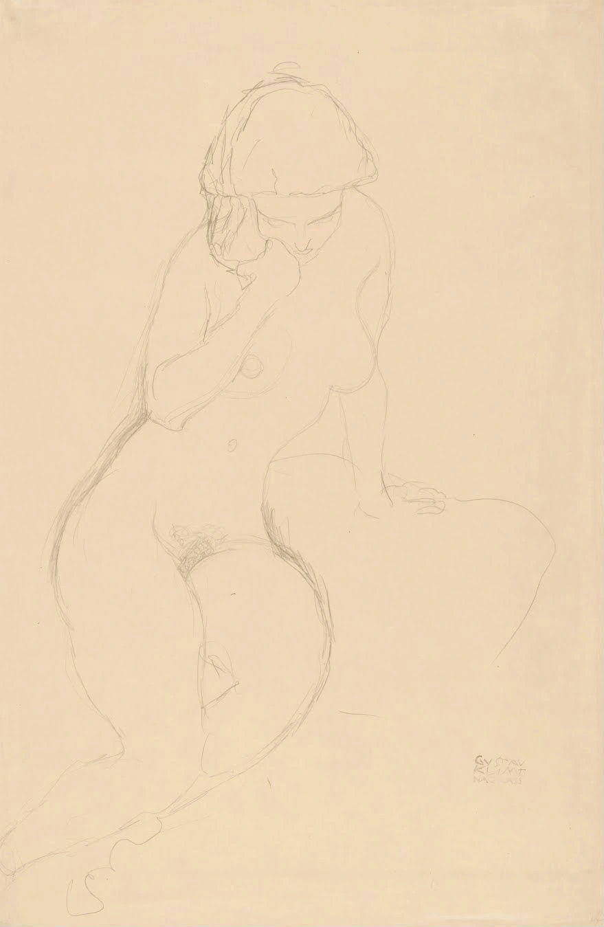 Gustav Klimt - Seated Nude with Hand at Cheek Poster 1905 Gustav Klimt Seated Nude with Hand at Cheek 1905 Poster PrintOvly