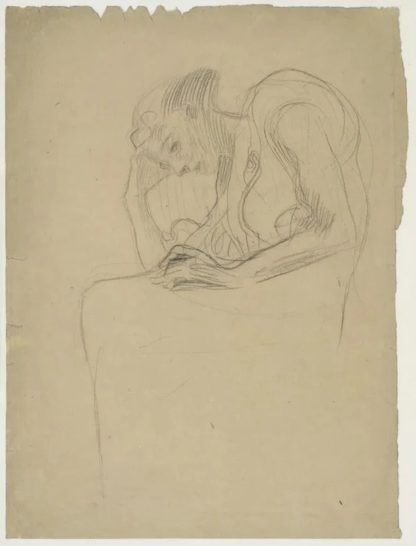 Gustav Klimt Seated Woman with Head Propped (Study for Oil Sketch for Philosophy) 1905 Poster PrintOvly