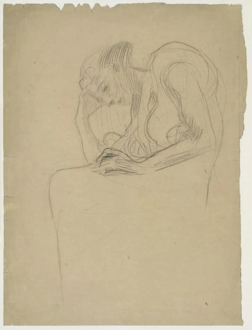 Gustav Klimt - Seated Woman with Head Propped (Study for Oil Sketch for Philosophy) Poster 1905 Gustav Klimt Seated Woman with Head Propped (Study for Oil Sketch for Philosophy) 1905 Poster PrintOvly