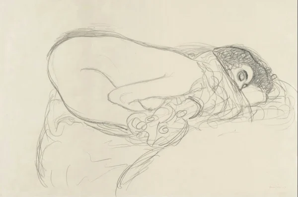 Gustav Klimt Semi Nude Leaning Forward (Preparatory Work for the Painting Leda) 1905 Poster PrintOvly