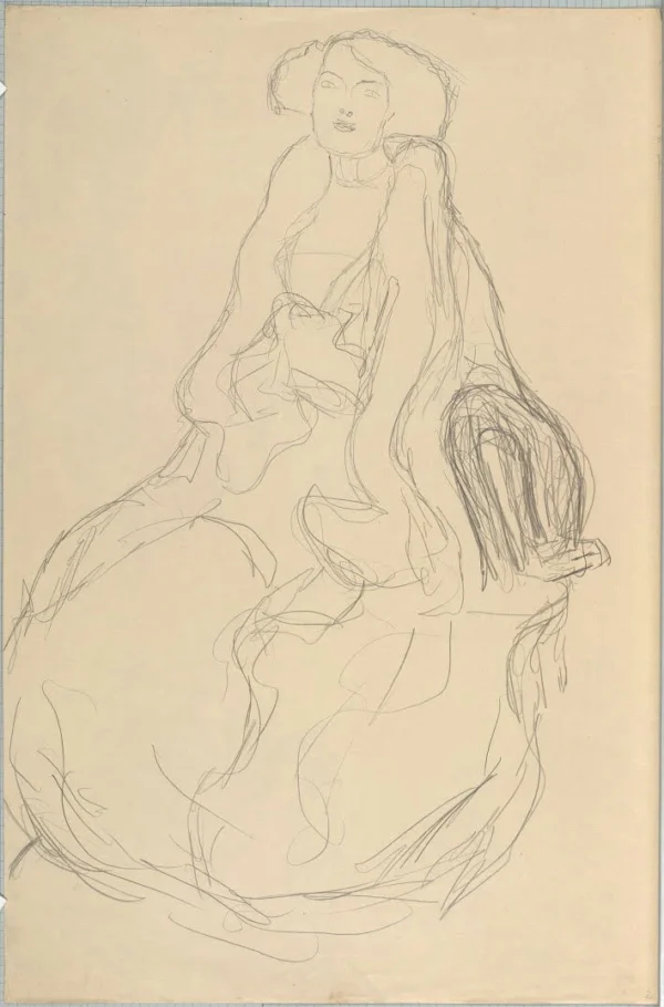 Gustav Klimt Sitting Woman in Three Quarter View (Study for the Portrait Amalie Zuckerkandl) 1905 Poster PrintOvly