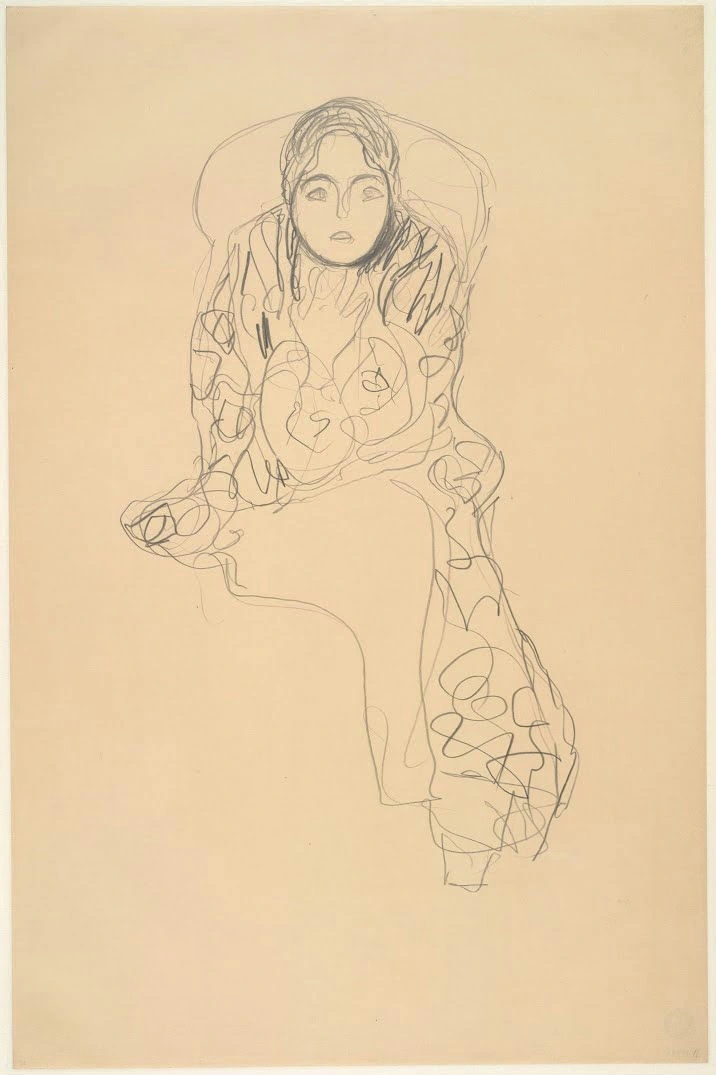 Gustav Klimt - Sitting Woman with Chin Propped (Study for the Portrait Friederike Maria Beer) Poster 1905 Gustav Klimt Sitting Woman with Chin Propped (Study for the Portrait Friederike Maria Beer) 1905 Poster PrintOvly