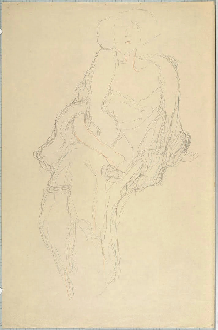 Gustav Klimt - Sitting Woman with Legs Crossed (Study for the Portrait Amalie Zuckerkandl) Poster 1905 Gustav Klimt Sitting Woman with Legs Crossed (Study for the Portrait Amalie Zuckerkandl) 1905 Poster PrintOvly