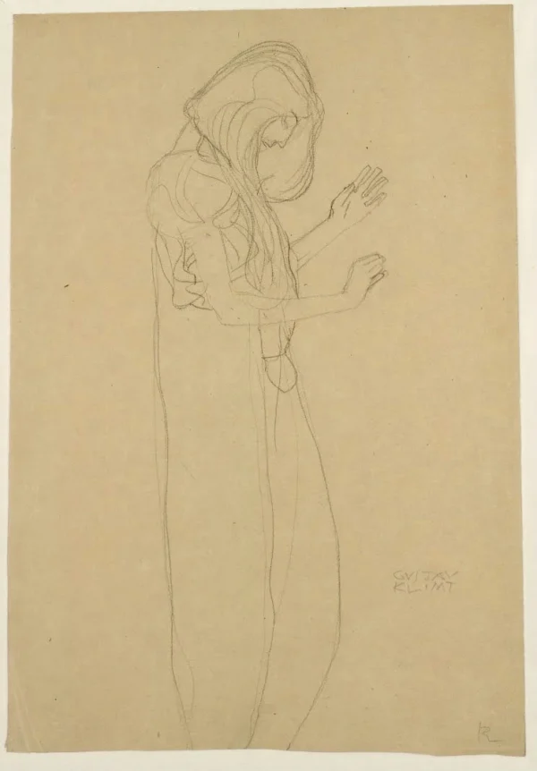 Gustav Klimt Standing Clothed Woman in Profile (Study for Poetry of the Beethoven Frieze) 1905 Poster PrintOvly
