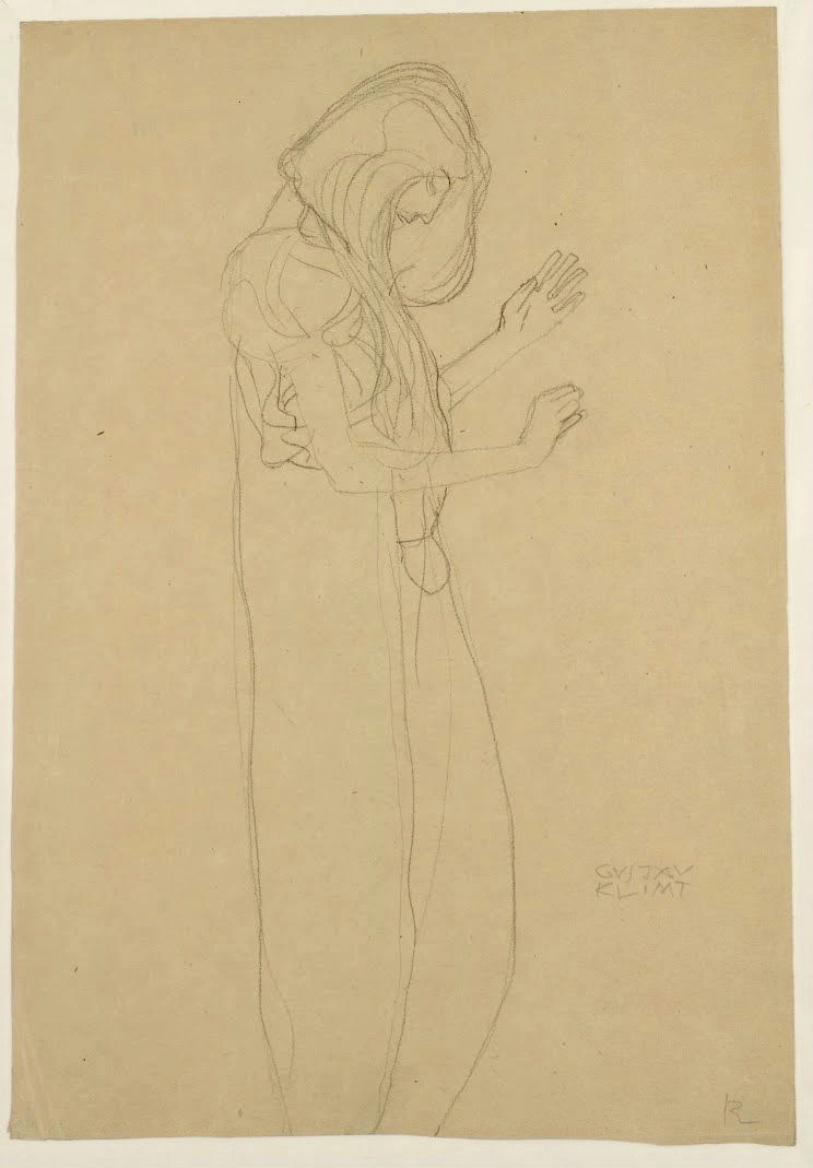 Gustav Klimt - Standing Clothed Woman in Profile (Study for Poetry of the Beethoven Frieze) Poster 1905 Gustav Klimt Standing Clothed Woman in Profile (Study for Poetry of the Beethoven Frieze) 1905 Poster PrintOvly