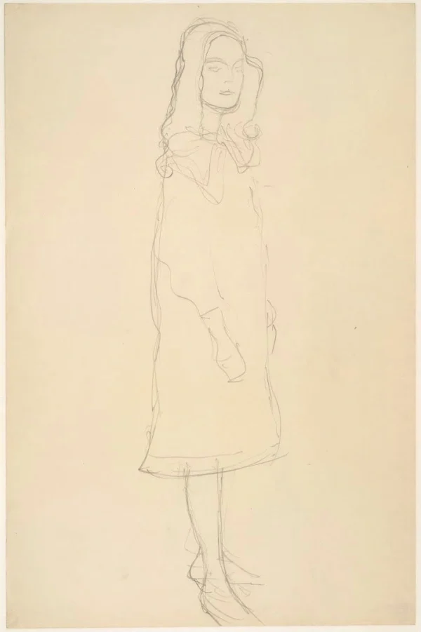 Gustav Klimt Standing Girl in Coat (Study for the Portrait Mäda Primavesi) 1905 Poster PrintOvly