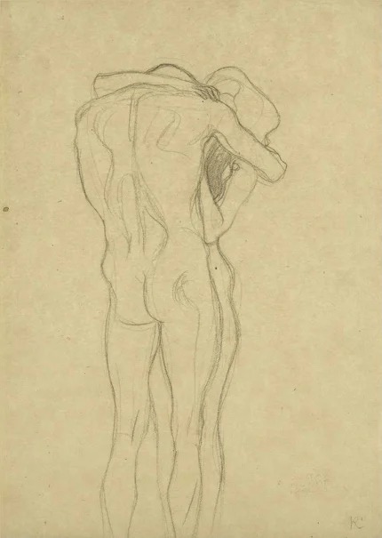 Gustav Klimt Standing Naked Couple Embracing Study for This Kiss to the Whole World From the Beethoven Frieze 1905 Poster PrintOvly