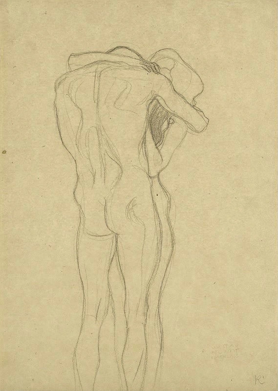 Gustav Klimt - Standing Naked Couple Embracing Study for This Kiss to the Whole World From the Beethoven Frieze Poster 1905 Gustav Klimt Standing Naked Couple Embracing Study for This Kiss to the Whole World From the Beethoven Frieze 1905 Poster PrintOvly