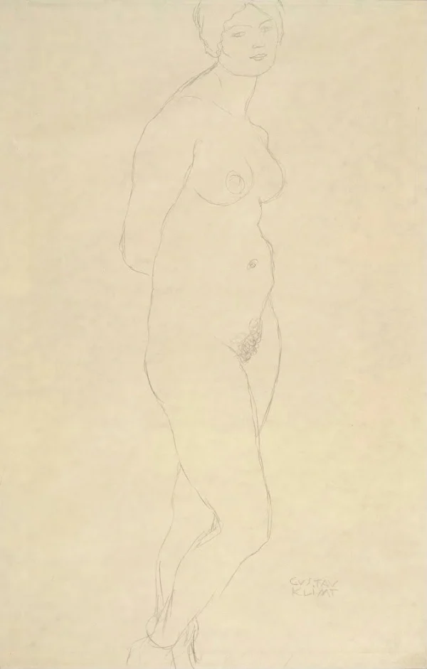 Gustav Klimt Standing Nude in Three Quarter View 1905 Poster PrintOvly