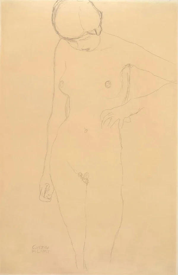 Gustav Klimt Standing Nude with Bent Arm (Study for the Virgin) 1905 Poster PrintOvly