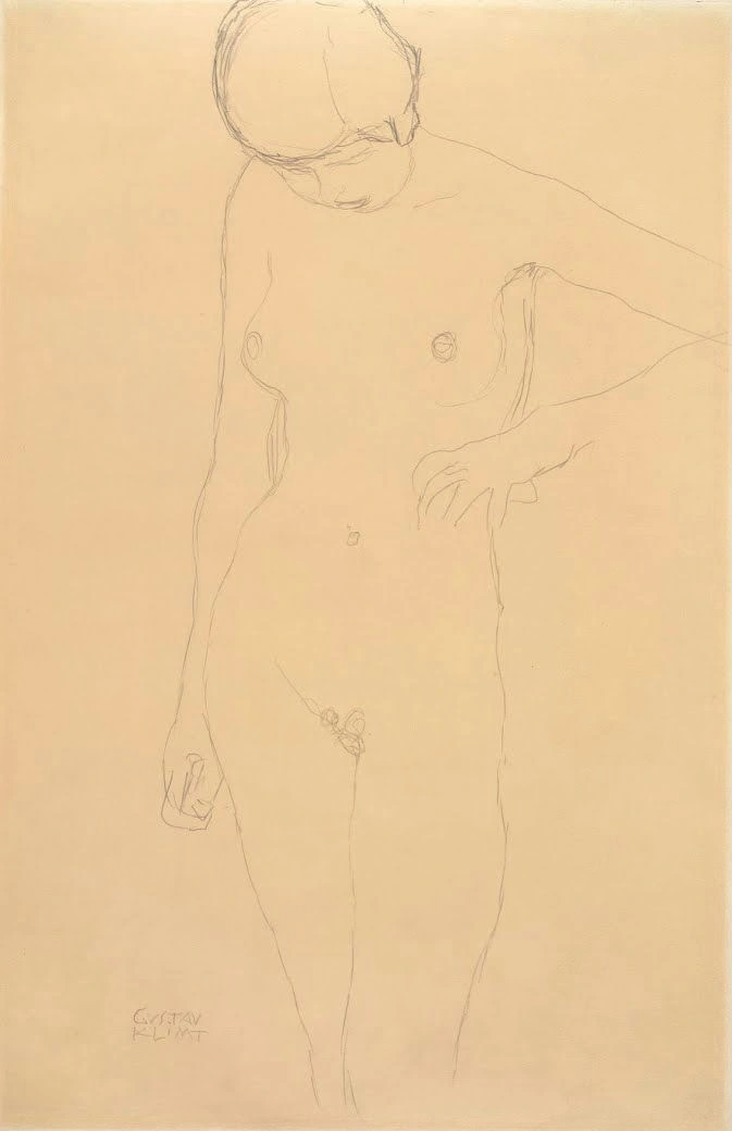 Gustav Klimt - Standing Nude with Bent Arm (Study for the Virgin) Poster 1905 Gustav Klimt Standing Nude with Bent Arm (Study for the Virgin) 1905 Poster PrintOvly