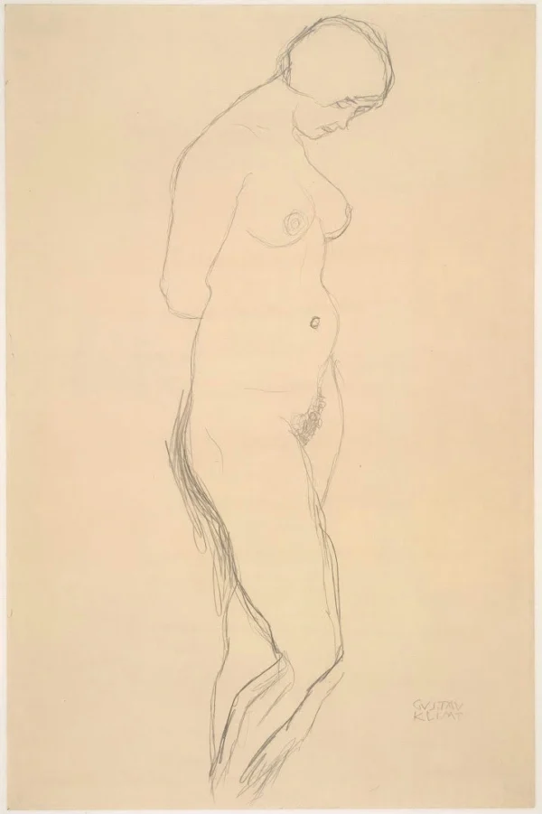 Gustav Klimt Standing Nude with Face Bent Forward (Study for the Virgin) 1905 Poster PrintOvly