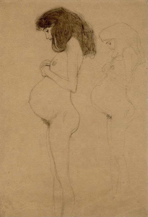 Gustav Klimt - Standing Pregnant Woman in Profile with Repetition of Figure (Studie for Hope I) C Poster 1905 Gustav Klimt Standing Pregnant Woman in Profile with Repetition of Figure (Studie for Hope I) C 1905 Poster PrintOvly