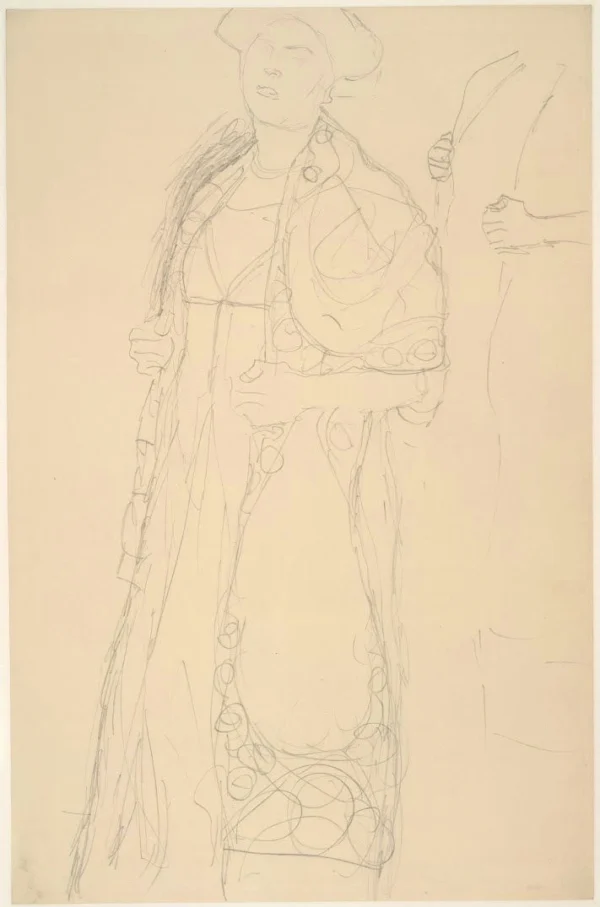 Gustav Klimt Standing Woman in Three Quarter Profile (Study for the Portrait Eugenia Primavesi) 1905 Poster PrintOvly