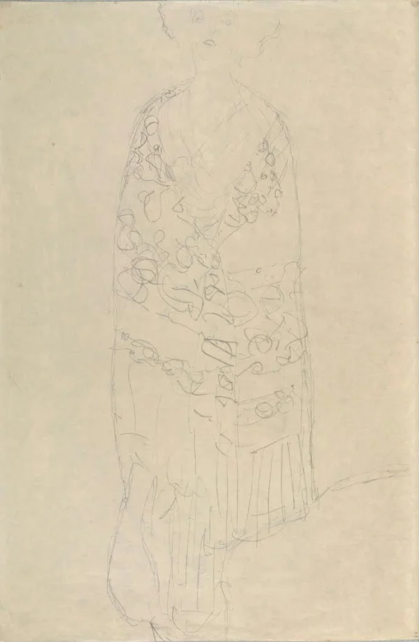 Gustav Klimt Standing Woman with Cape (Study for the Portrait Paula Zuckerkandl) Poster 1905 Wall Art Painting