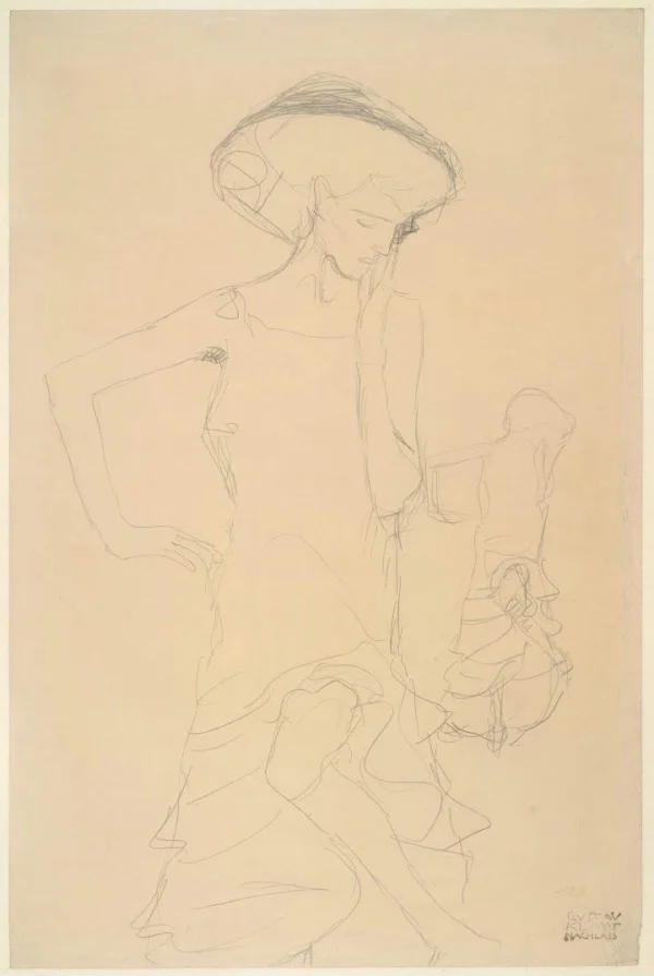 Gustav Klimt Standing Woman with Left Leg Raised Figure Repeated (Study for Judith Ii (Salome )) C 1905 Poster PrintOvly