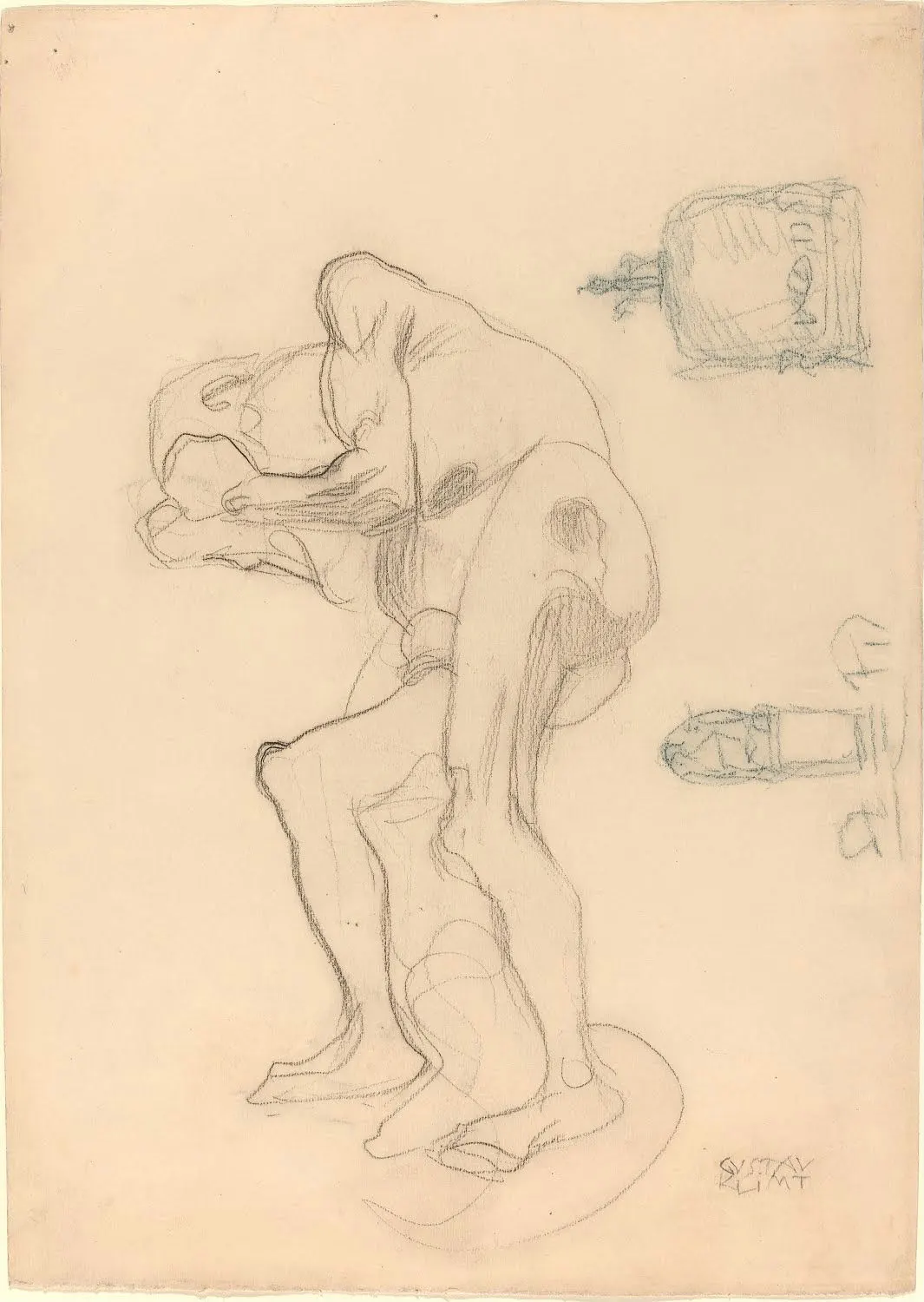 Gustav Klimt - Study of a Nude Old Woman Clenching Her Fists and Two Decorative Objects C Poster 1905 Gustav Klimt Study of a Nude Old Woman Clenching Her Fists and Two Decorative Objects C 1905 Poster PrintOvly