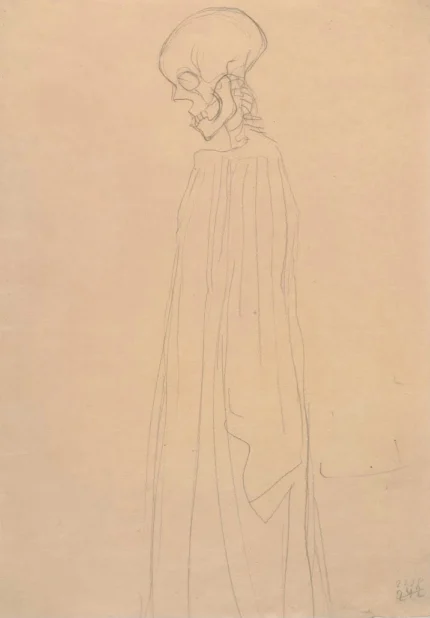 Gustav Klimt Three Quarter Length Portrait of a Skeleton Dressed in Long Gown (Study for Hope I) C 1905 Poster PrintOvly