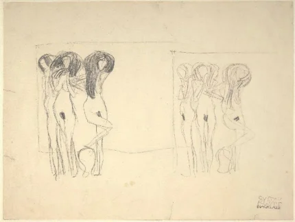 Gustav Klimt Two Composition Sketches for the Three Gorgons of the Beethoven Frieze 1905 Poster PrintOvly