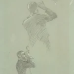 Gustav Klimt Two Sketches of a Man with Opera Glass (Studies for the Auditorium of the Old Burgtheater) Poster 1905 Wall Art Painting