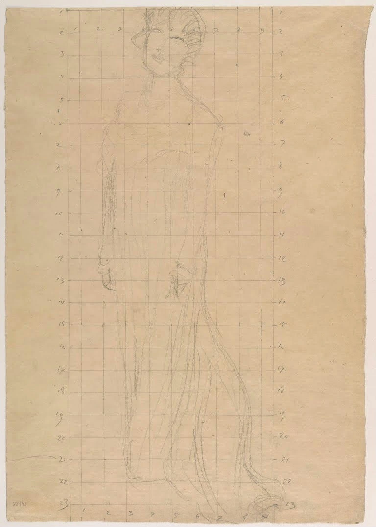 Gustav Klimt Woman Standing Facing Slightly Left with Arms Dangling (Study for the Portrait Serena Lederer) 1905 Poster PrintOvly