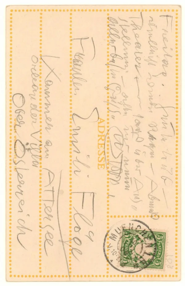 Gustav Klimt Gustav Klimt Remigius Geyling Postcard in Munich to Emilie Flöge in Kammer at Lake Attersee 10 07 190 1905 Poster PrintOvly