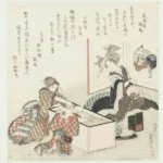 Katsushika Hokusai Katsushika Twee Vrouwen en een Jongetje bij Komfoor Poster 1816 Wall Art Painting