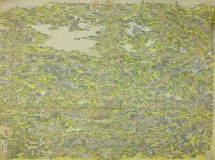 Katsushika Hokusai Famous Places in the Kisokaidō Road in One View 1819 Katsushika Hokusai Famous Places in the Kisokaidō Road in One View Poster 1819 Wall Art Painting - Image 1