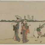 Katsushika Hokusai Women and Children Walking Along the Sumida River 1800s Poster 1849 Wall Art Painting