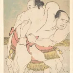Katsushika Hokusai 和田原甚四郎 花項山五郎吉 the Sumo Wrestlers Wadagahara Jinshirō and Kachōzan Gorokichi Ca Poster 1830 Wall Art Painting