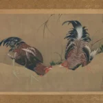 Katsushika Hokusai 軍鶏図 Gamecocks Dated Poster 1838 Wall Art Painting