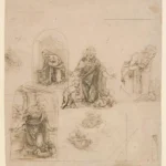 Leonardo da Vinci Compositional Sketches for the Virgin Adoring the Christ Child with and Without the Infant St John Poster 1500 Wall Art Painting