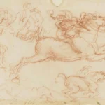 Leonardo da Vinci Galloping and Kicking Horses and a Foot Soldier C 4 Poster 1503 Wall Art Painting