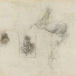 Leonardo da Vinci Recto a Horse and Rider and Studies for Leda Verso Mortars Bombarding a Fortress C 4 Poster 1503 Wall Art Painting