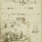Leonardo da Vinci Recto Designs for Gun Barrels and Mortars Verso a Town Wall Being Blown Up Poster 1485 Wall Art Painting