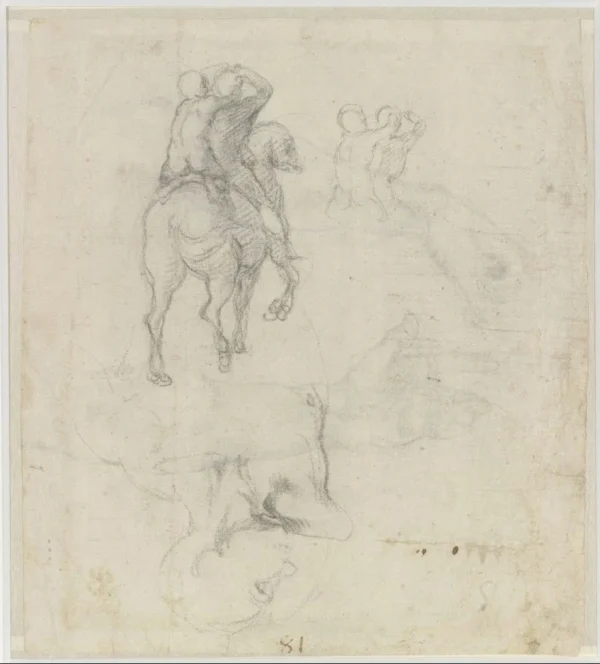 Michelangelo Studies of a Horse with Two Nude Riders 1508 Poster PrintOvly