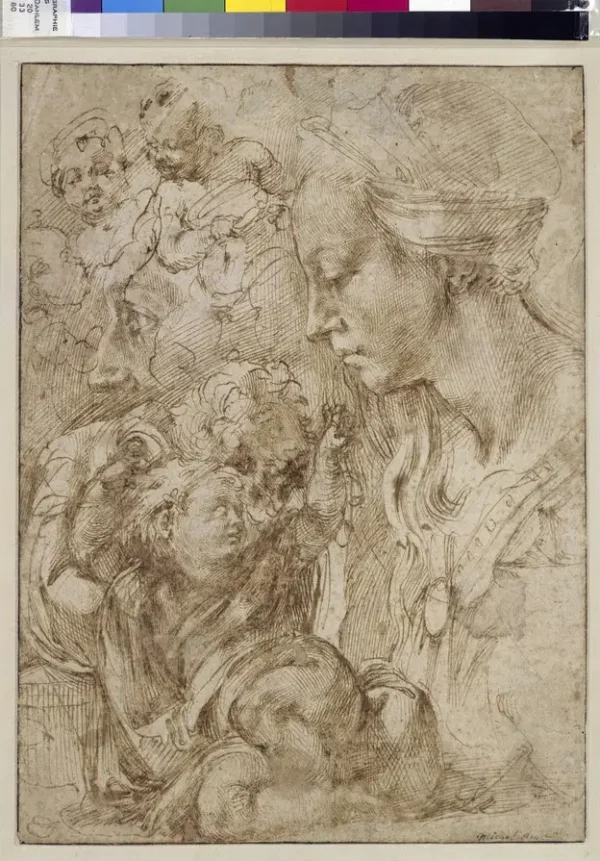 Michelangelo Studies for the Holy Family (1512) Poster PrintOvly
