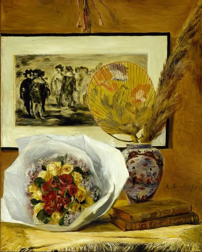 Pierre Auguste Renoir Still Life with Bouquet 1871 Pierre-Auguste Renoir Still Life with Bouquet Poster 1871 Wall Art Painting - Image 1