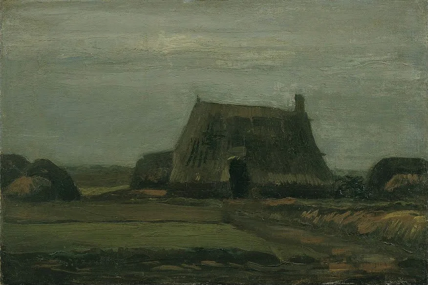 Vincent van Gogh Farm with Stacks of Peat November 1883 1883 Vincent van Gogh Farm with Stacks of Peat Poster 1883 Wall Art Painting - Image 1