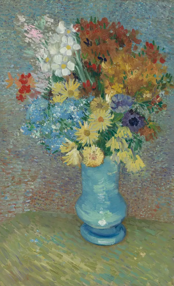 Vincent van Gogh Flowers in a blue vase 1887 06 Vincent van Gogh Flowers in a Blue Vase Poster 1887 Wall Art Painting - Image 1