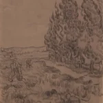 Vincent van Gogh Paysage Avec Cyprès (Cypresses with Four People Working in the Field) Poster 1888 Wall Art Painting